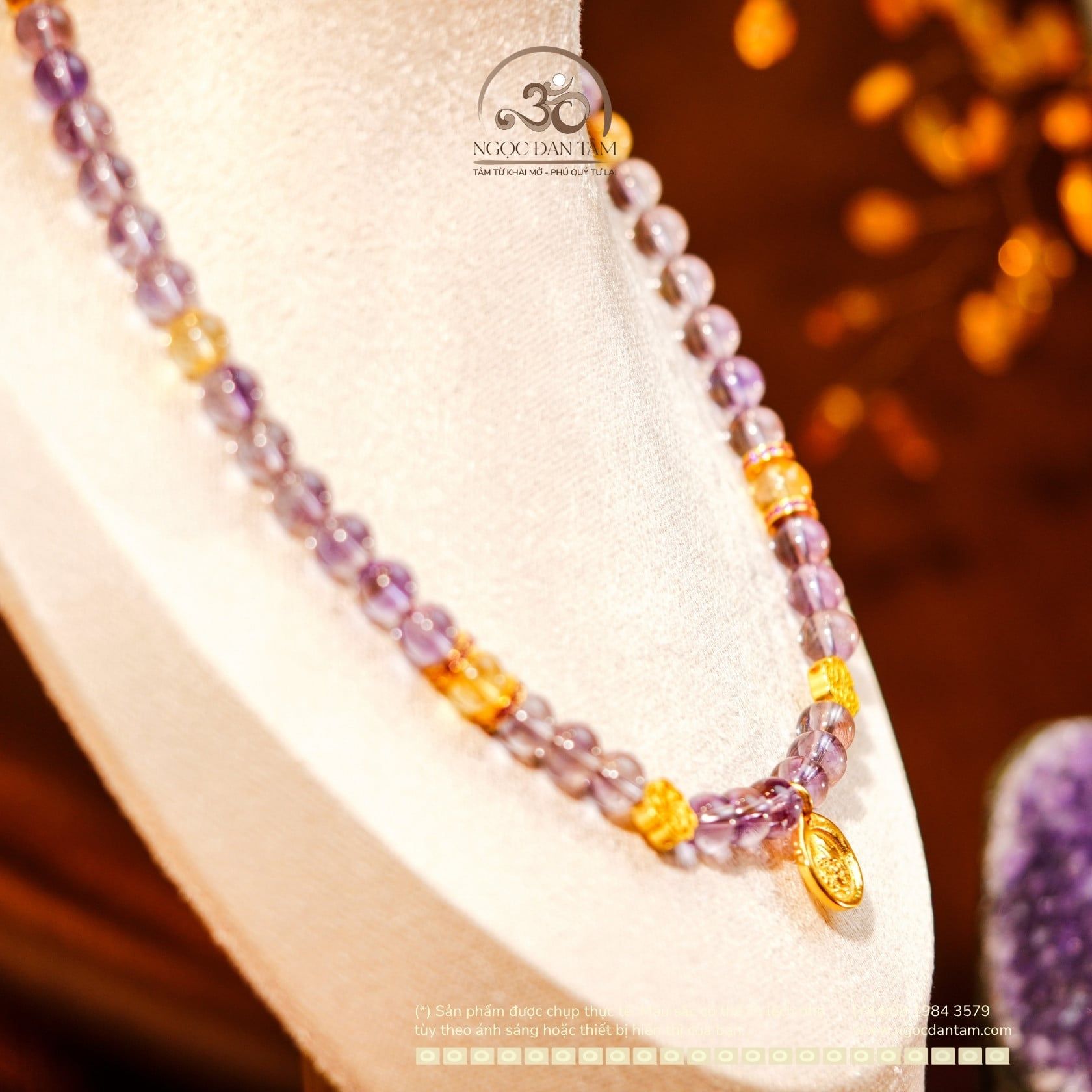  Vòng Cổ Ametrine 08mm 2A Phối Charm Hoàng Thần Tài ZamBaLa 