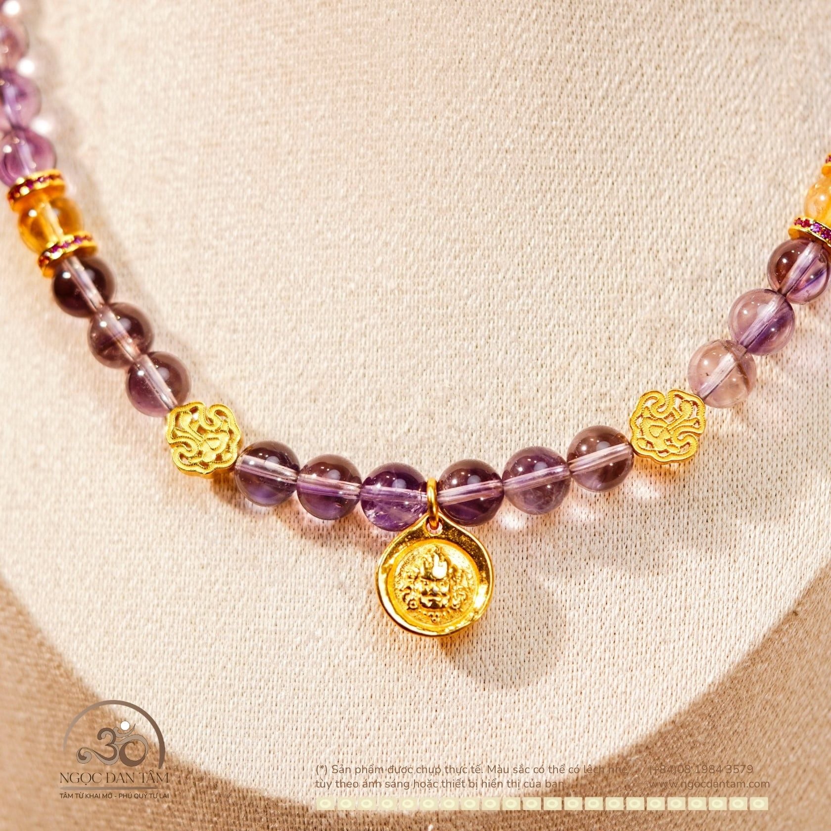  Vòng Cổ Ametrine 08mm 2A Phối Charm Hoàng Thần Tài ZamBaLa 