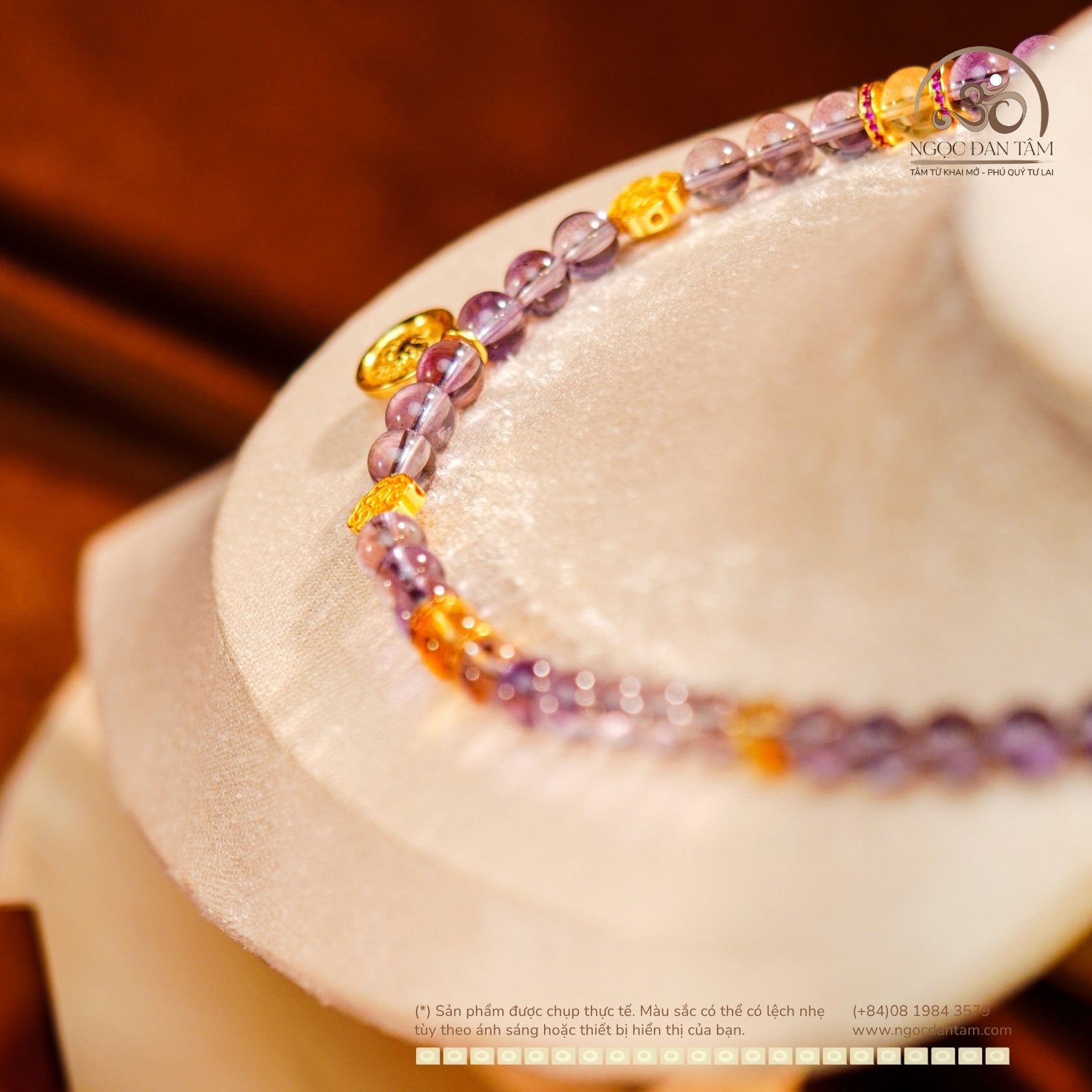  Vòng Cổ Ametrine 08mm 2A Phối Charm Hoàng Thần Tài ZamBaLa 