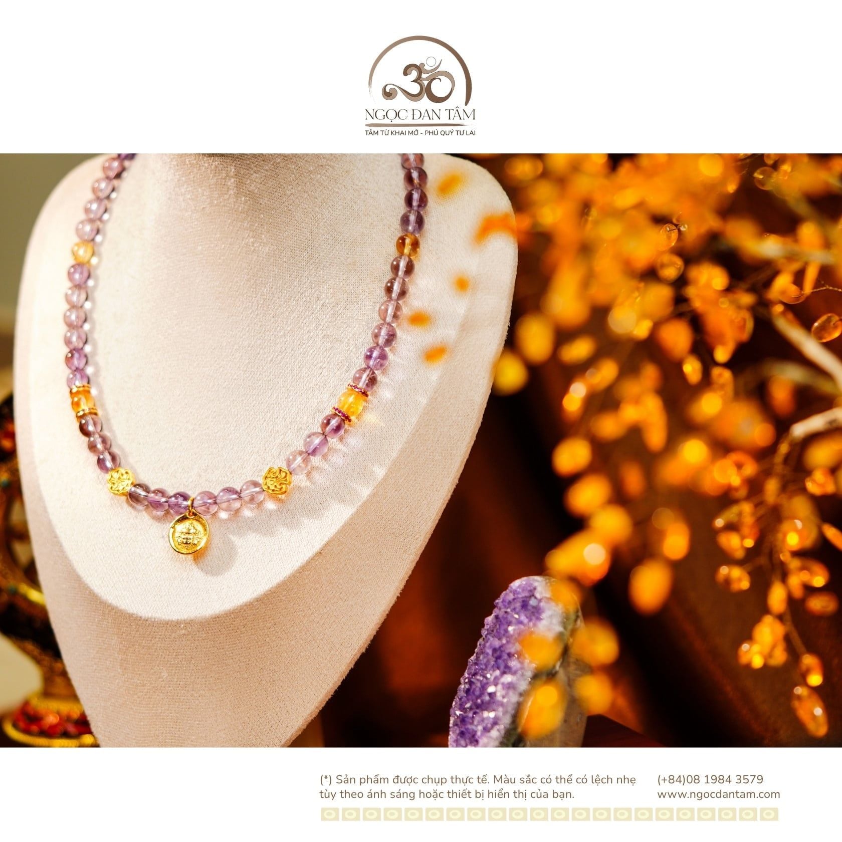  Vòng Cổ Ametrine 08mm 2A Phối Charm Hoàng Thần Tài ZamBaLa 