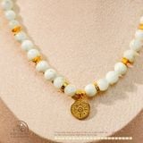  Vòng Cổ Angelite 8mm Phối Charm Mặt Dây Chuyền 12 Con Giáp Đính Đá 
