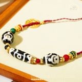  Vòng Cổ Dzi Răng Cọp 3 Mắt Phối Dzi Bảo Bình Hoa Sen Ju Yuan 37x11 