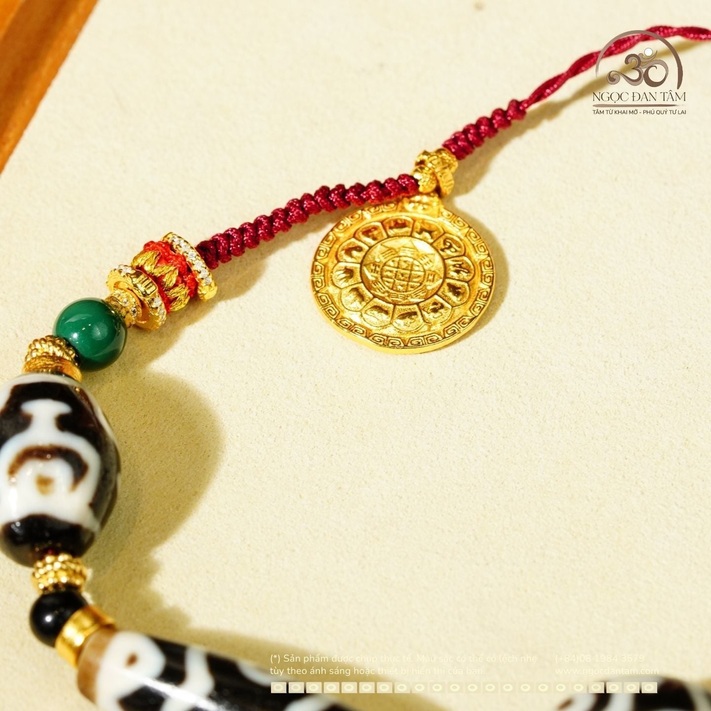  Vòng Cổ Dzi Răng Cọp 3 Mắt Phối Dzi Bảo Bình Hoa Sen Ju Yuan 37x11 