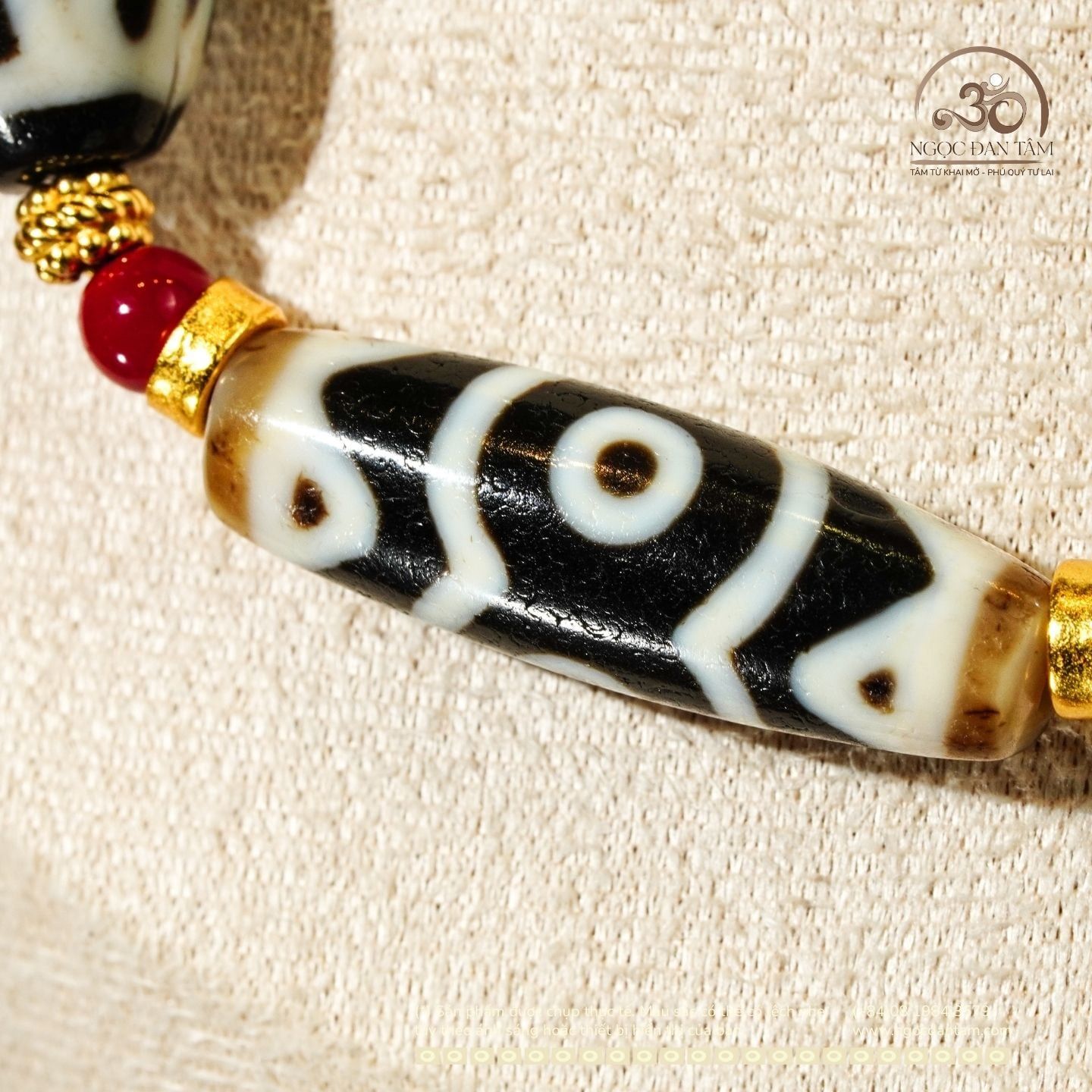  Vòng Cổ Dzi Răng Cọp 3 Mắt Phối Dzi Bảo Bình Hoa Sen Ju Yuan 37x11 