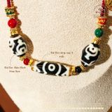  Vòng Cổ Dzi Răng Cọp 3 Mắt Phối Dzi Bảo Bình Hoa Sen Ju Yuan 37x11 