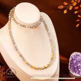  Vòng Cổ Xà Cừ 6mm 5A Phối Charm Trụ Chú Omani Mạ Vàng Viền Bạc 
