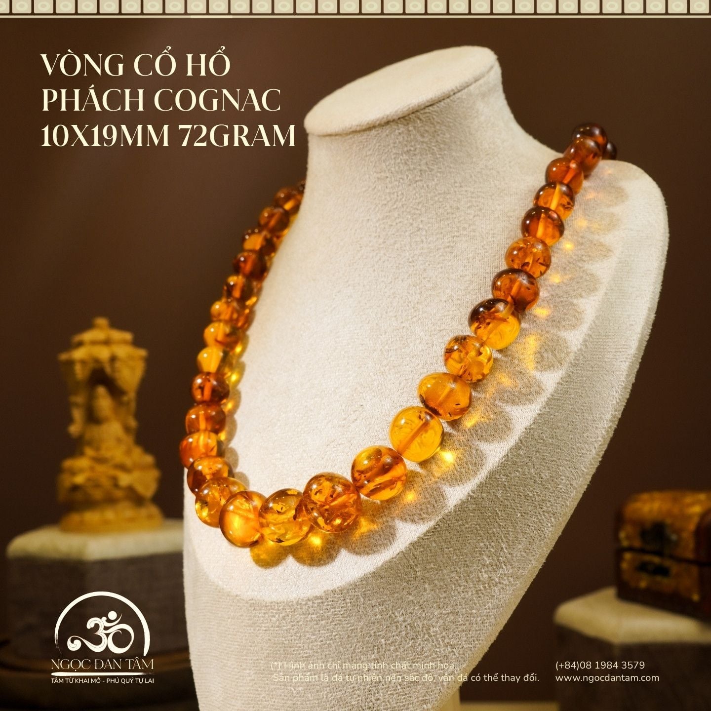  Vòng Cổ Hổ Phách Cognac 10x19mm 72gram 