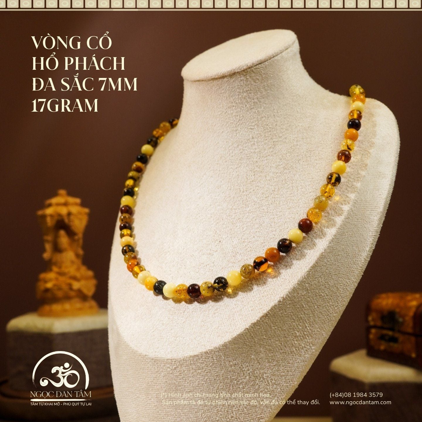  Vòng Cổ Hổ Phách Đa Sắc 7mm 17gram 