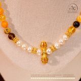  Bộ Trang Sức Hổ Phách Đa Sắc & Ngọc Trai + Charm Chùy Kim Cang 