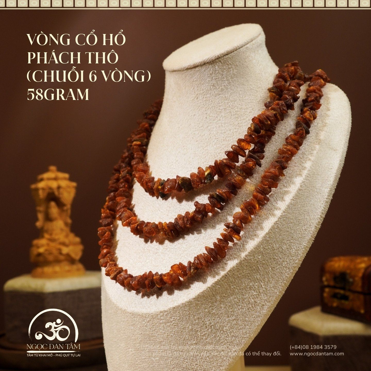  Vòng Cổ Hổ Phách Thô (Chuỗi 6 Vòng) 58gram 