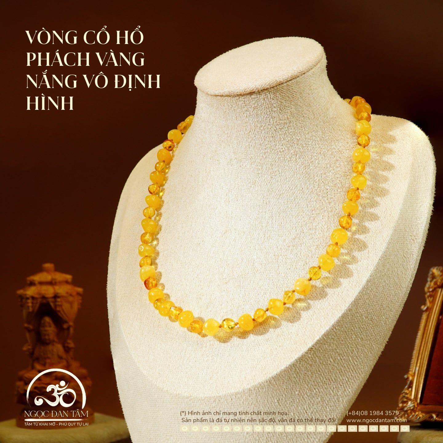  Vòng Cổ Hổ Phách Vàng Nắng Vô Định Hình 