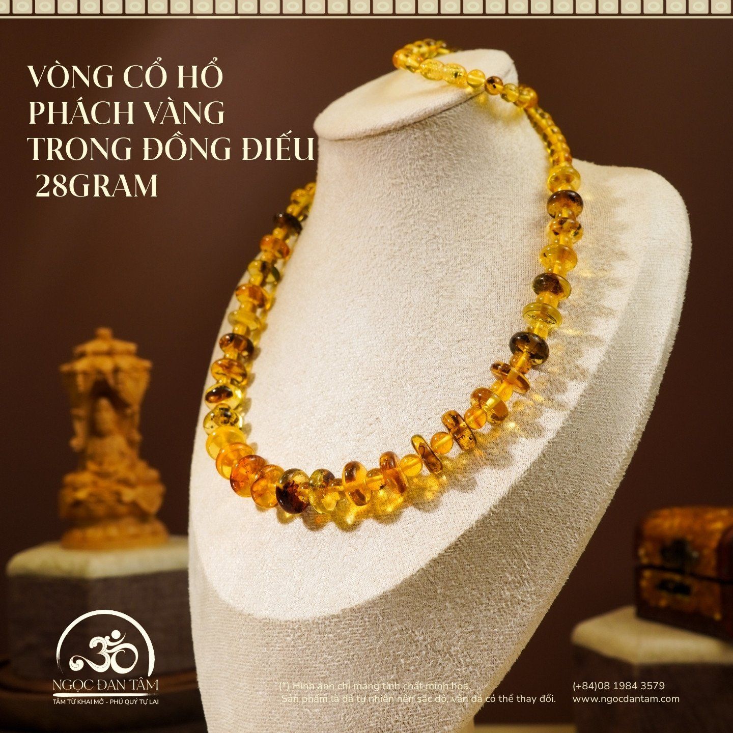  Vòng Cổ Hổ Phách Vàng Trong Đồng Điếu 28gram 