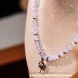  Vòng Cổ Đá Mã Não Xanh Lace 8mm 4A Phối Charm Hoa Sen Om Mani Padme Hum 