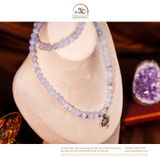  Vòng Cổ Đá Mã Não Xanh Lace 8mm 4A Phối Charm Hoa Sen Om Mani Padme Hum 