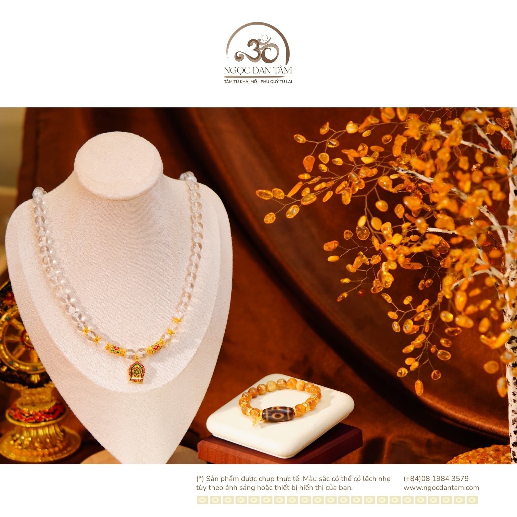  Vòng Cổ Đá Thạch Anh Ưu Linh Trắng Phối Charm Bùa Bình Anh 