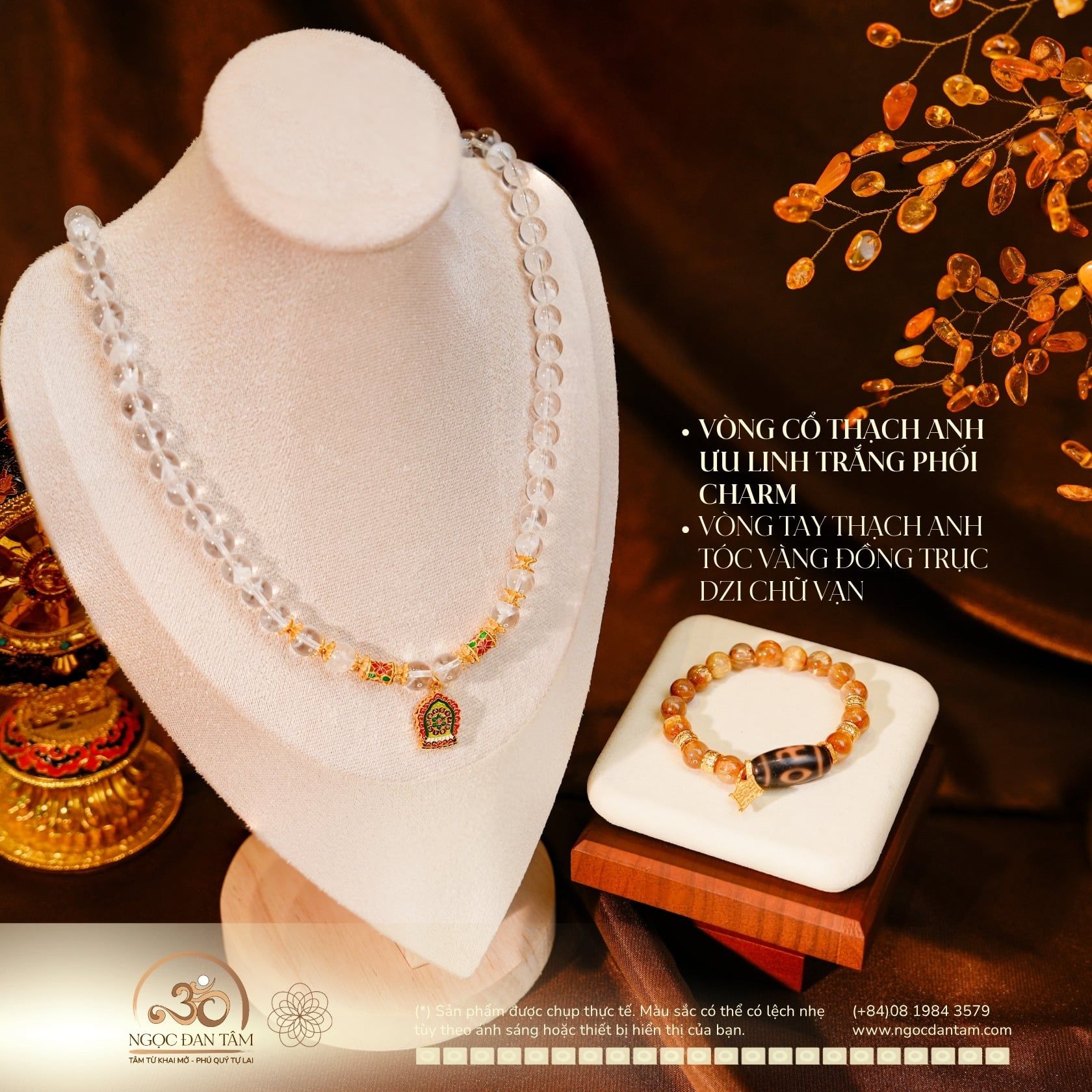  Vòng Cổ Đá Thạch Anh Ưu Linh Trắng Phối Charm Bùa Bình Anh 