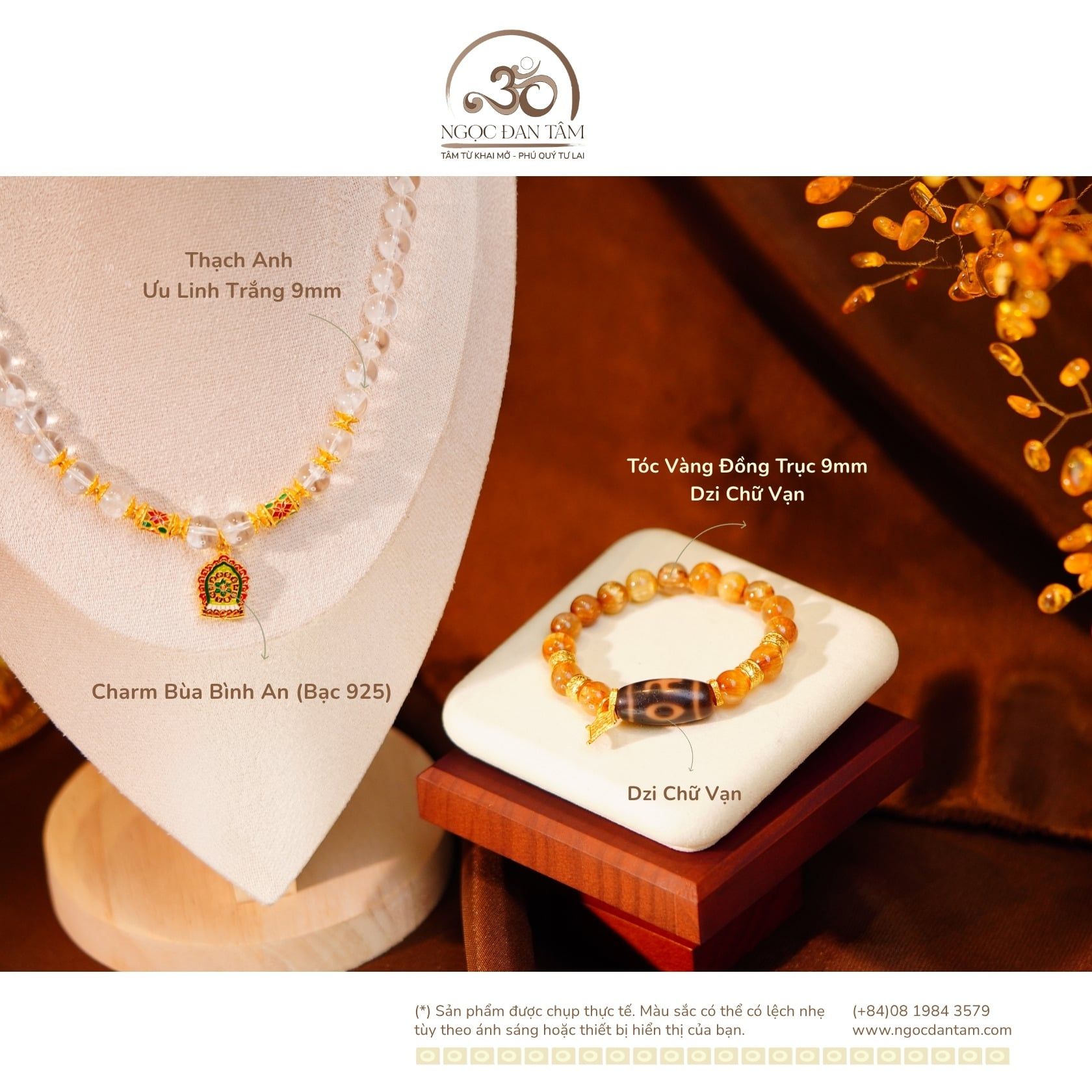  Vòng Cổ Đá Thạch Anh Ưu Linh Trắng Phối Charm Bùa Bình Anh 