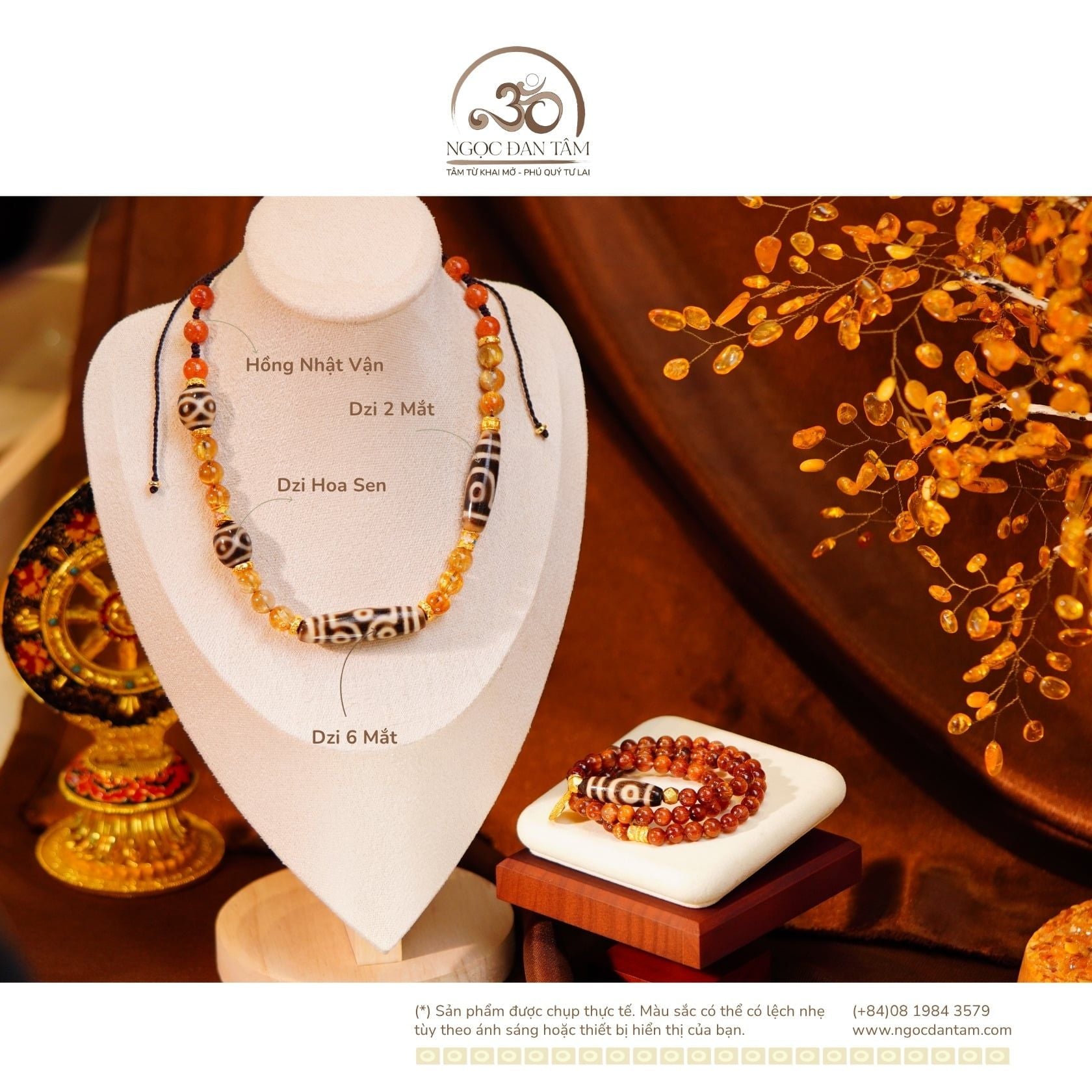  Bộ Trang Sức Thạch Anh Tóc Phối Đá Dzi + Charm Cao Cấp 