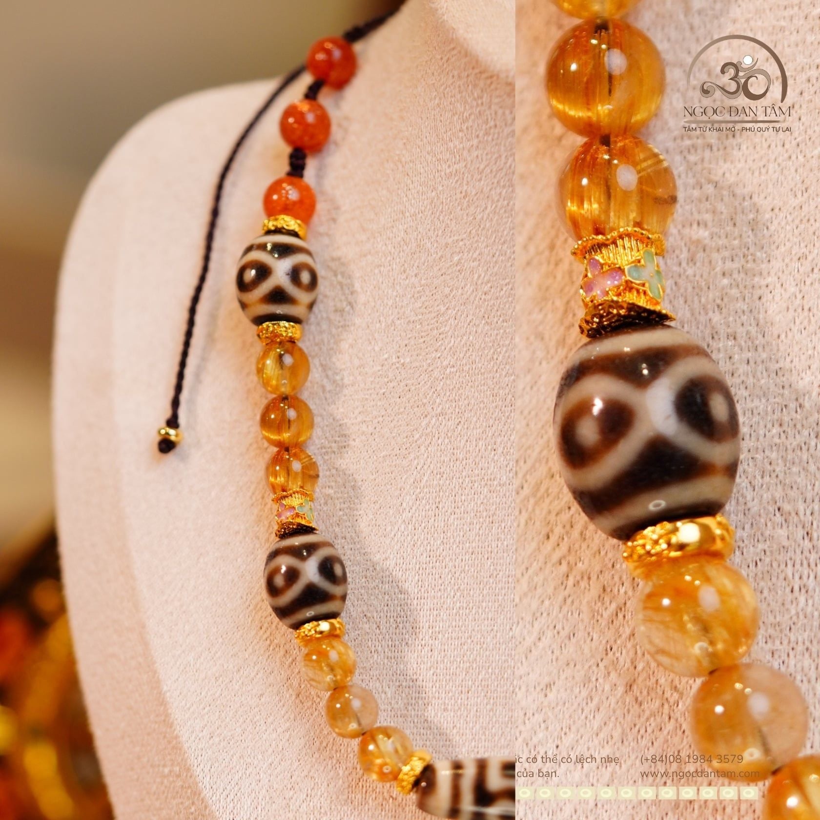  Bộ Trang Sức Thạch Anh Tóc Phối Đá Dzi + Charm Cao Cấp 