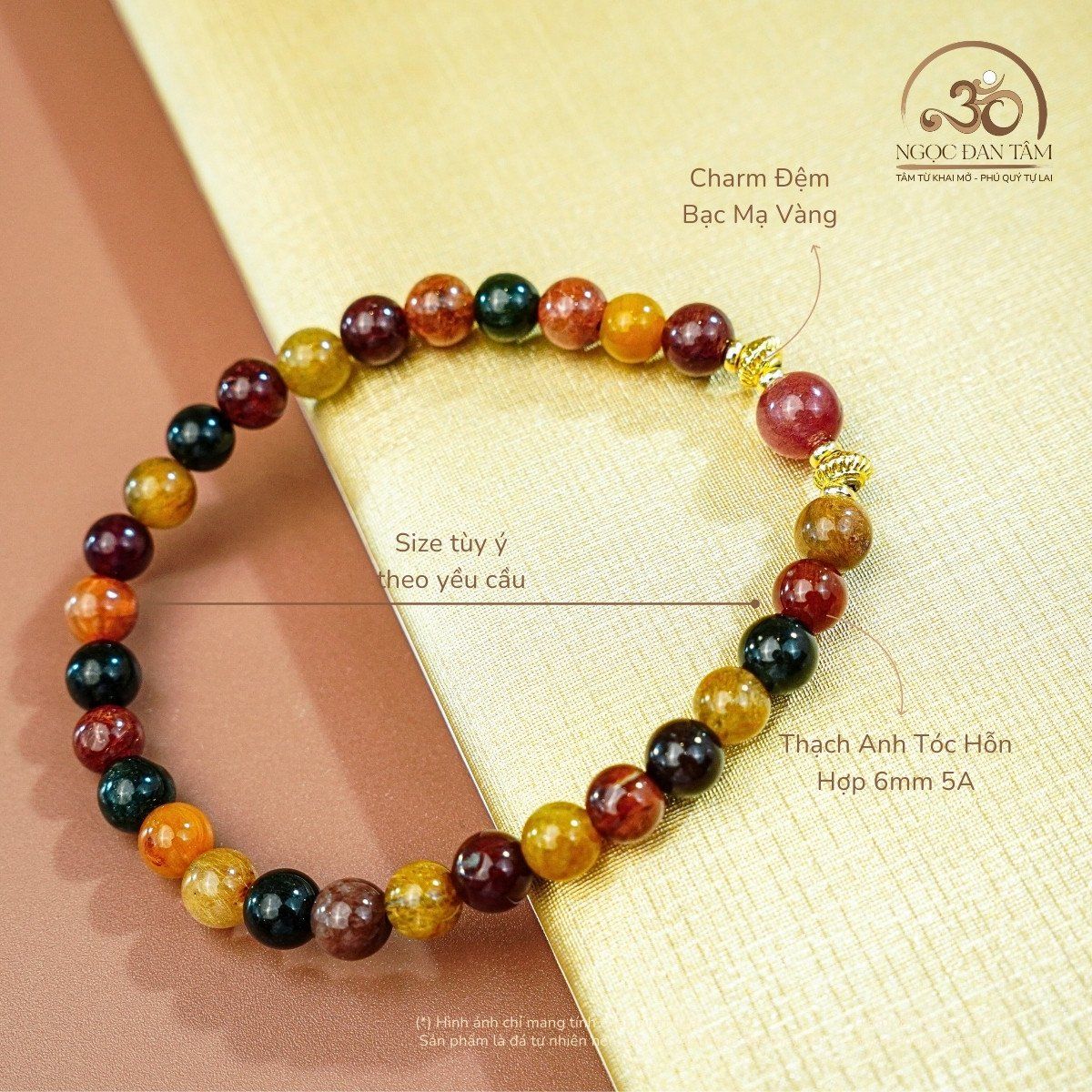  Vòng Tay Thạch Tóc Hỗn Hợp Phối Charm 6mm 5A 