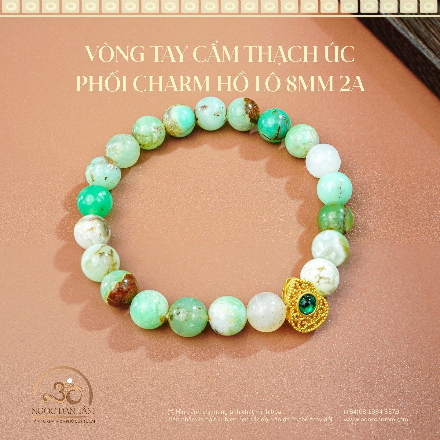  Vòng Tay Đá Cẩm Thạch Úc Phối Charm Hồ Lô 8mm 2A 