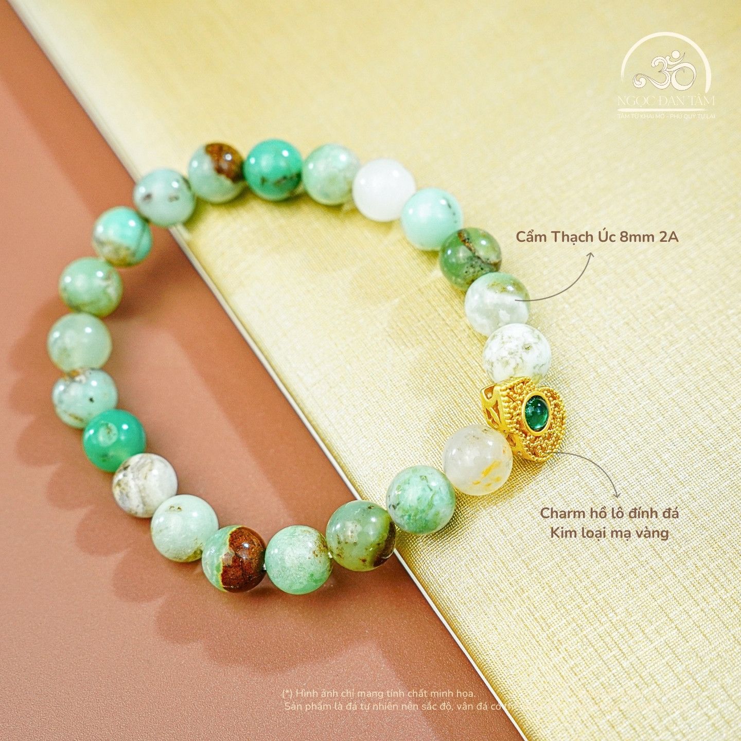  Vòng Tay Đá Cẩm Thạch Úc Phối Charm Hồ Lô 8mm 2A 