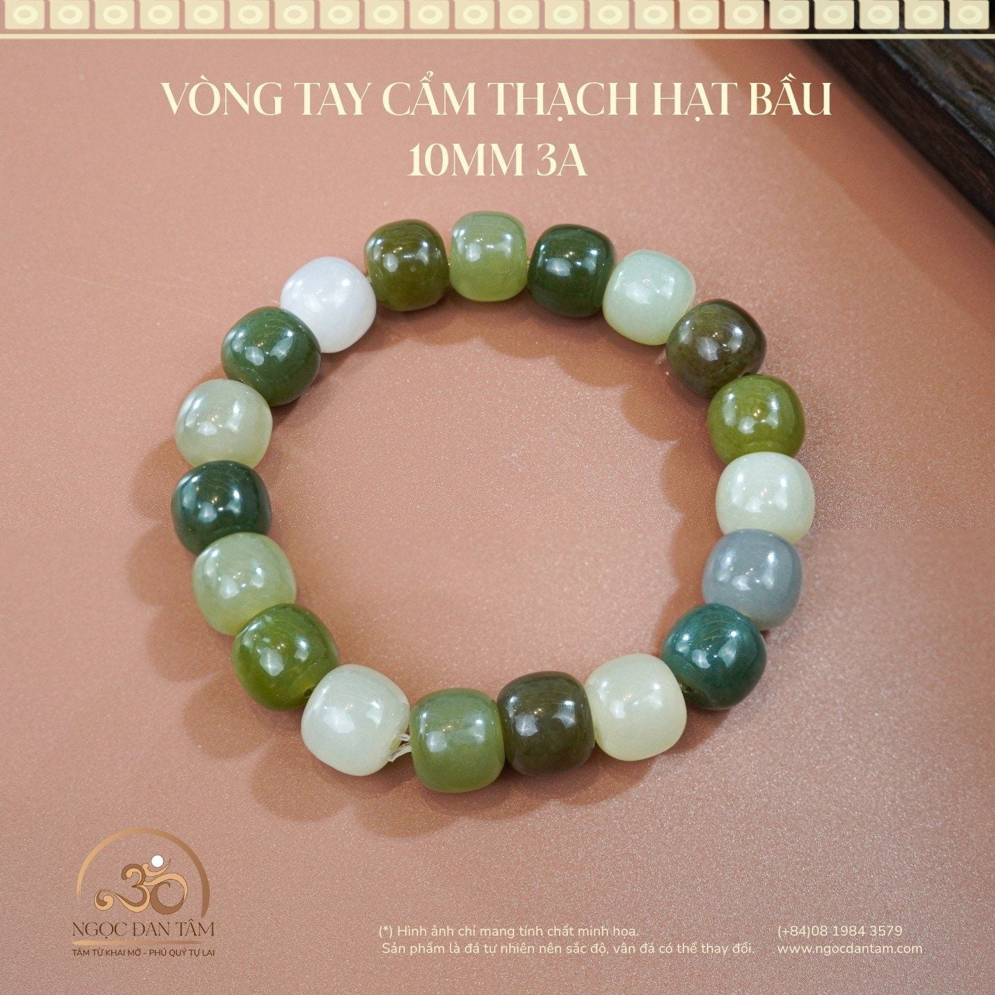  Vòng Tay Cẩm Thạch Hạt Bầu 10mm 3A 