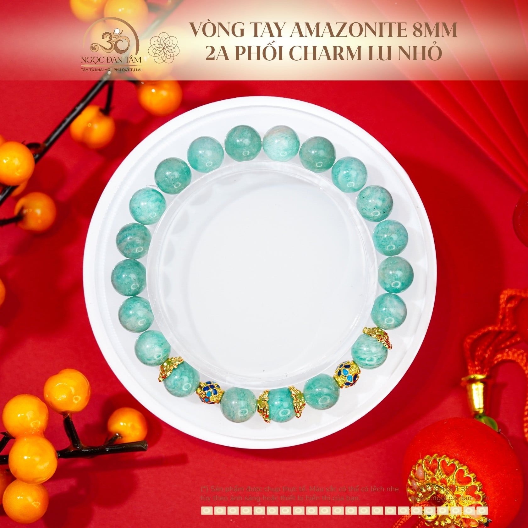  Vòng Tay Amazonite 8mm 2A Phối Charm Lu Nhỏ 