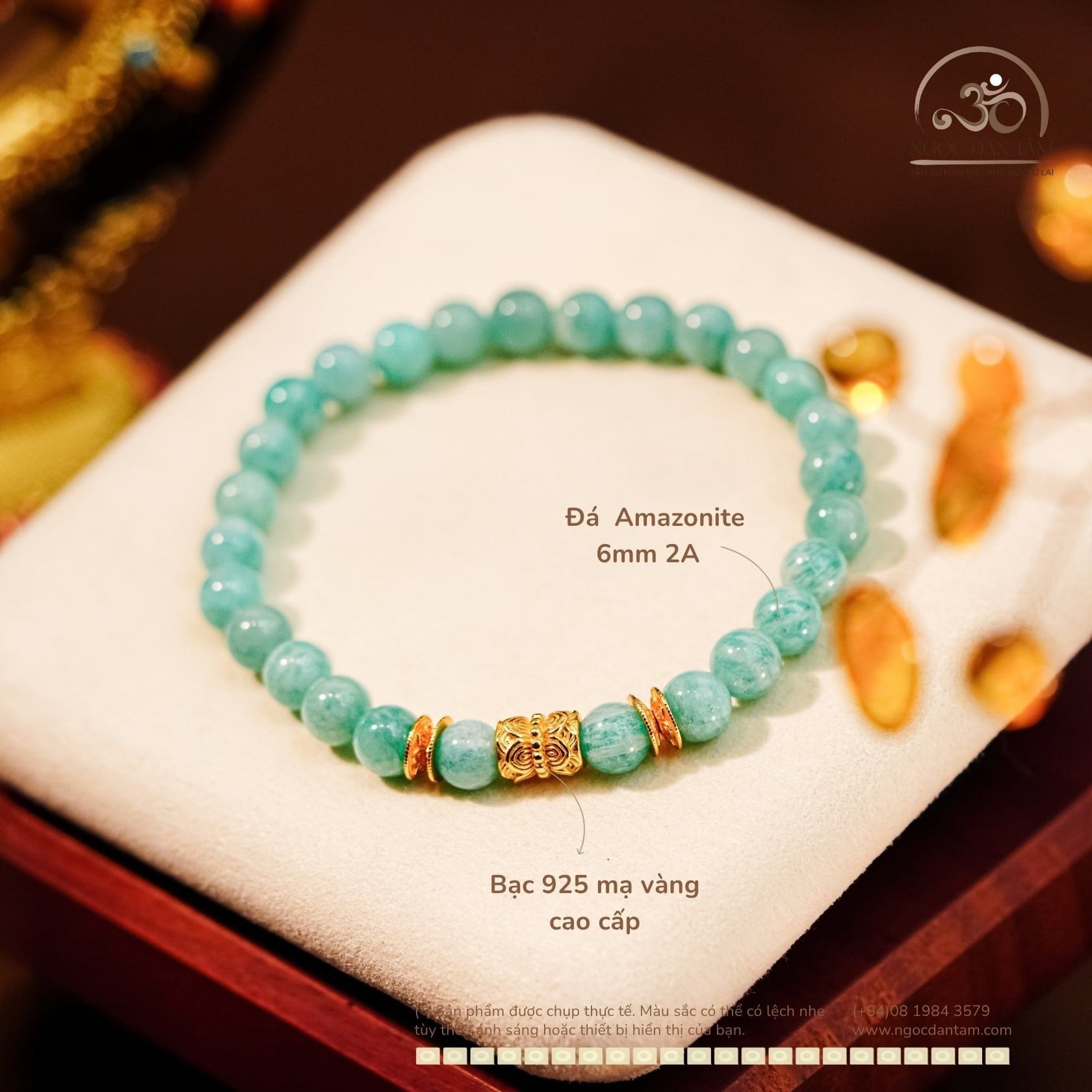  Vòng Tay Amazonite 6mm 2A Phối Charm 2 Đầu Sen 