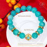  Vòng Tay Đá Amazonite 10mm 4A Phối Charm Tròn Màu Đá Xanh Bạc 925 Mạ Vàng 
