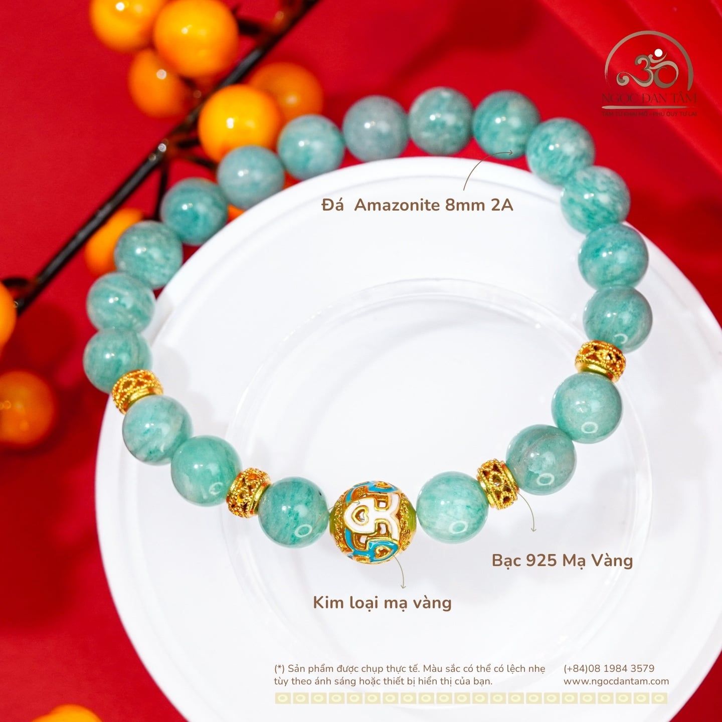 Vòng Tay Amazonite 8mm 2A Phối Charm Kho Báu 