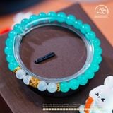  Vòng Tay Đá Amazonite 6mm 5A & Mặt Trăng 6mm 3A Phối Charm Trụ Hoa 5 Cánh 