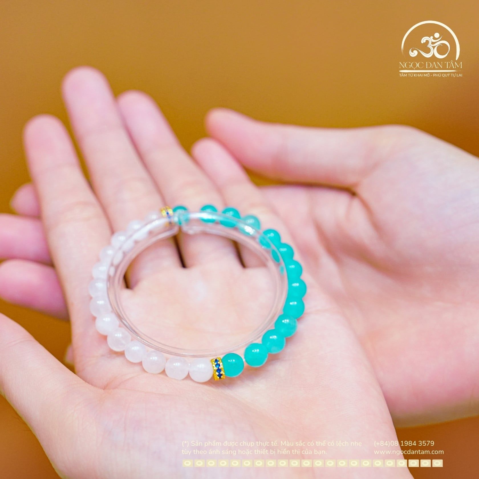  Vòng Tay Đá Amazonite 6mm 5A & Mặt Trăng 6mm 3A Phối Charm Vảy Rồng Đá Xanh 