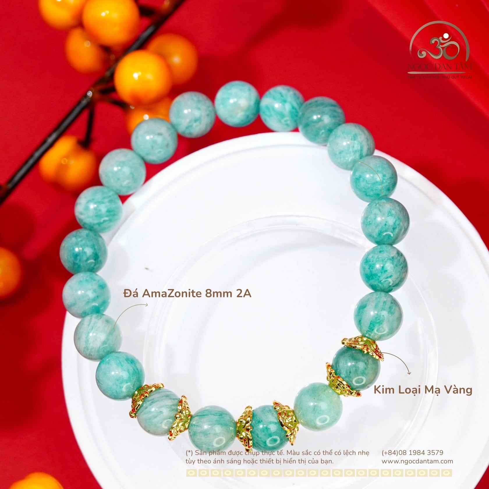  Vòng Tay AmaZonite 8mm 2A Phối Charm Ốp Hoa 