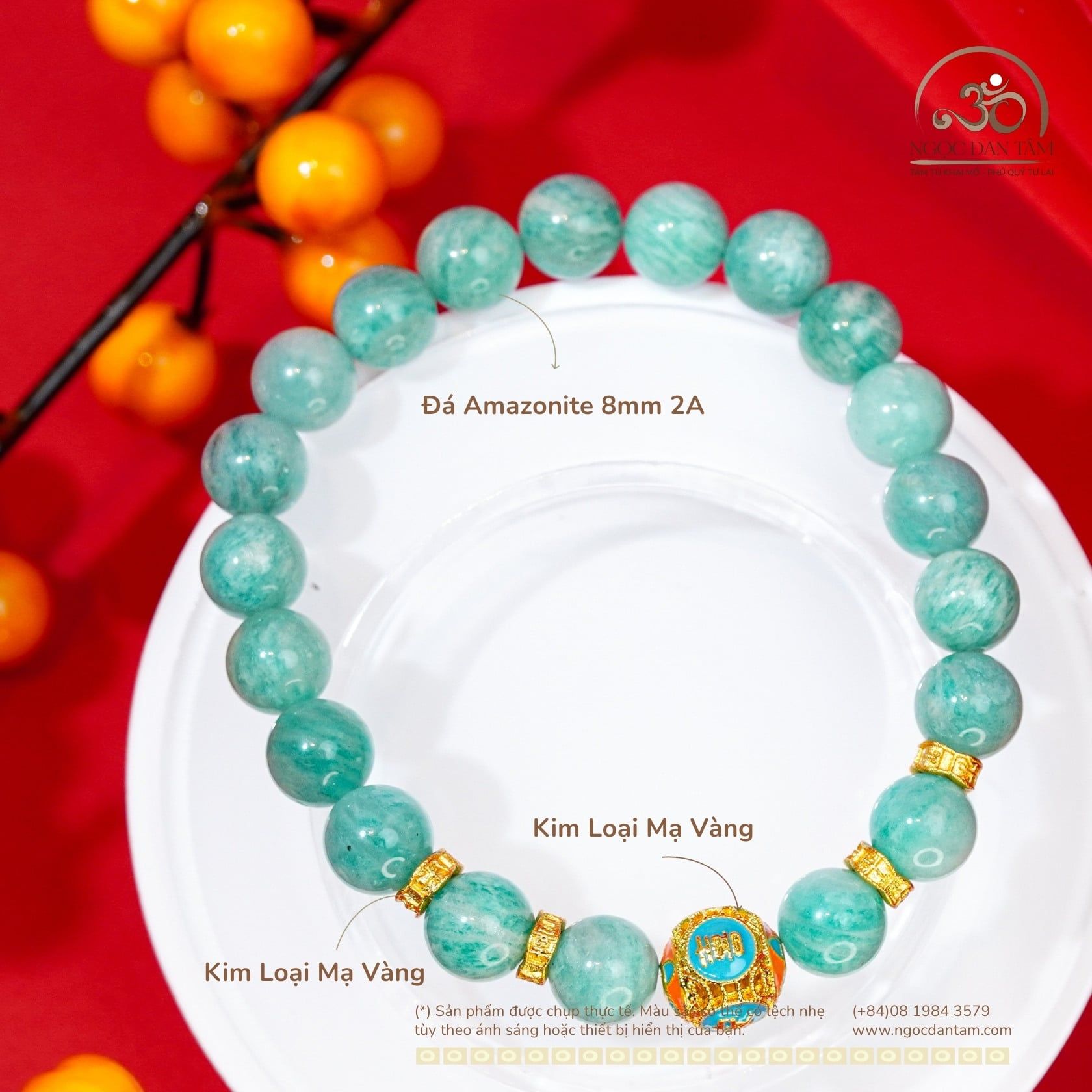  Vòng Tay Amazonite 8mm 2A Phối Charm Bình An 