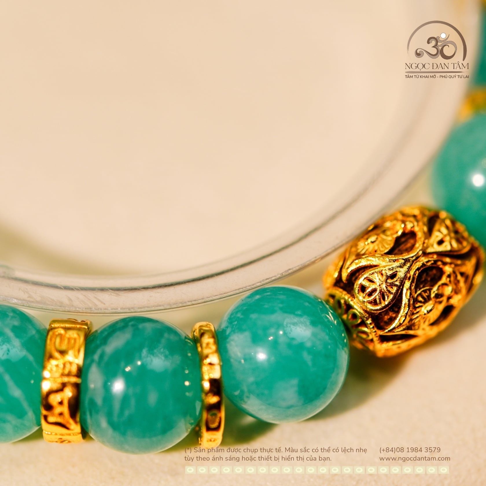  Vòng Tay Amazonite 10mm 5A Phối Charm Tam Thánh Pháp Luân 