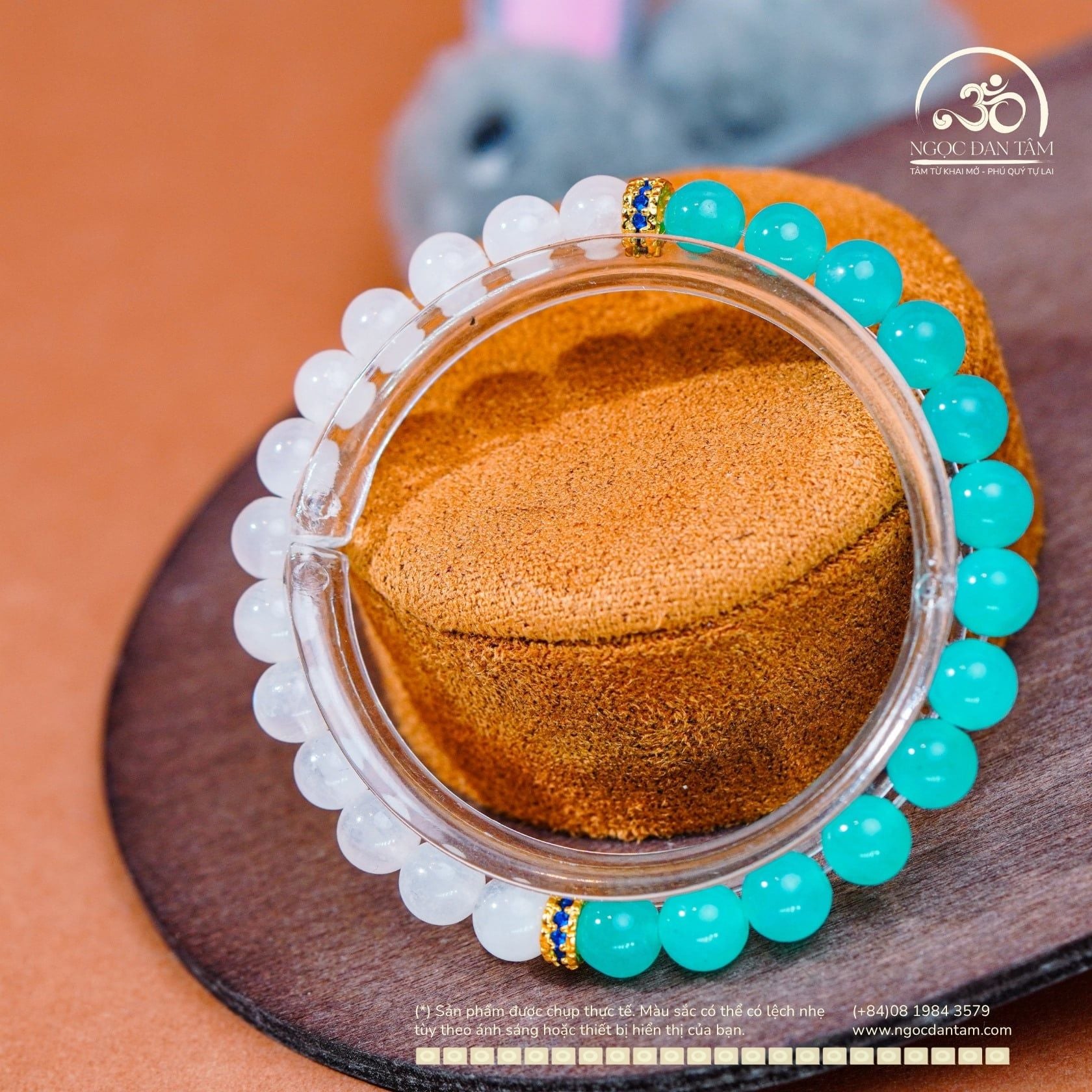  Vòng Tay Đá Amazonite 6mm 5A & Mặt Trăng 6mm 3A Phối Charm Vảy Rồng Đá Xanh 