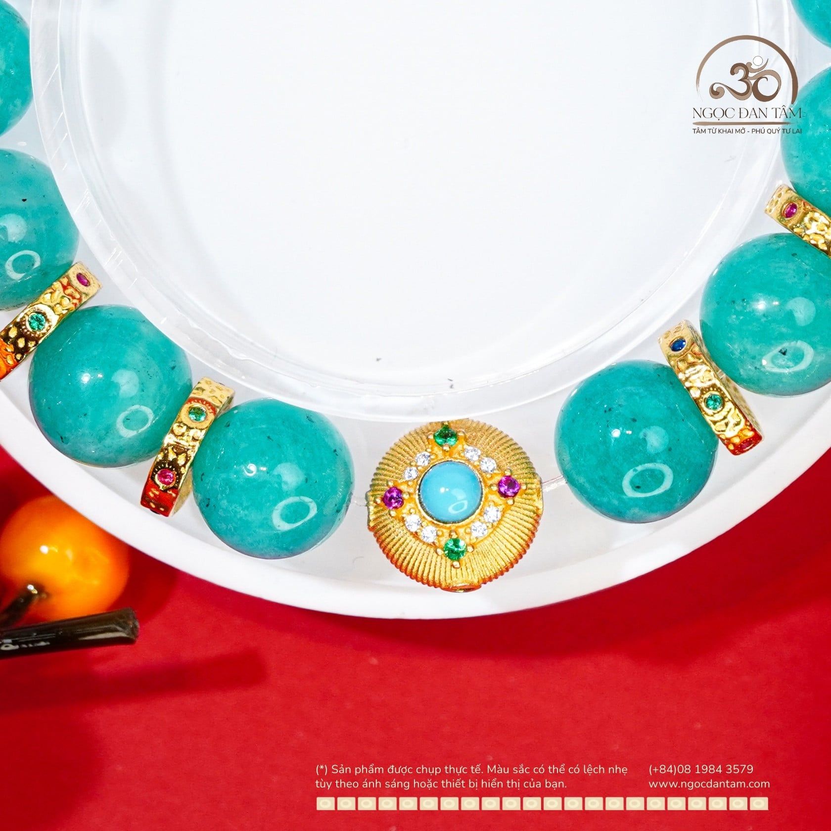  Vòng Tay Đá Amazonite 10mm 4A Phối Charm Tròn Màu Đá Xanh Bạc 925 Mạ Vàng 