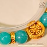  Vòng Tay Amazonite 9mm 5A Phối Charm Bánh Xe Pháp Luân Bạc 925 Mạ Vàng Cao Cấp 