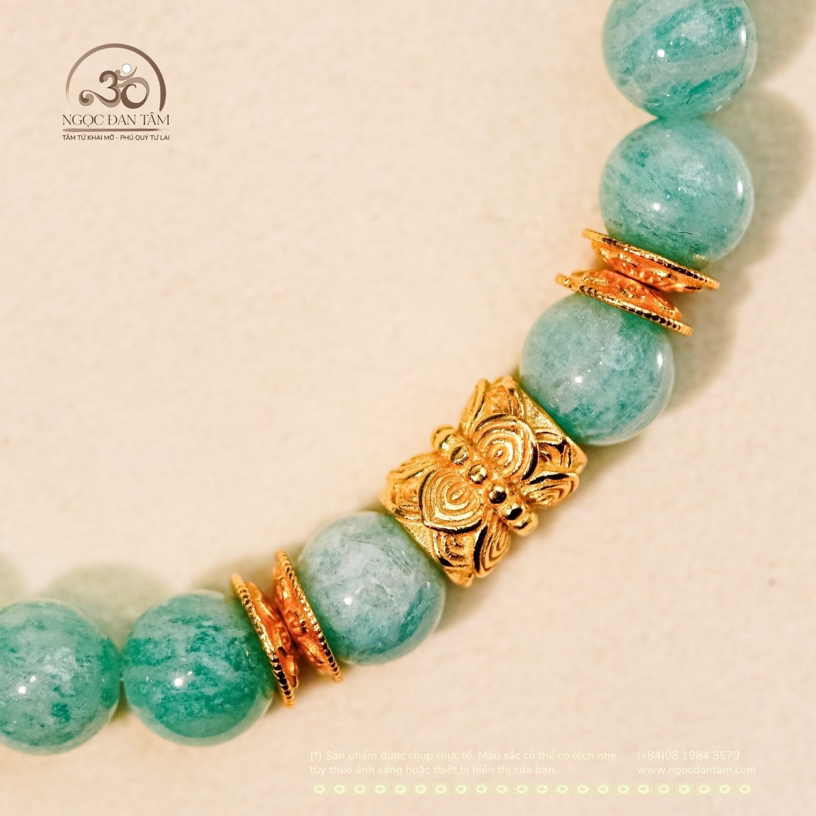  Vòng Tay Amazonite 6mm 2A Phối Charm 2 Đầu Sen 