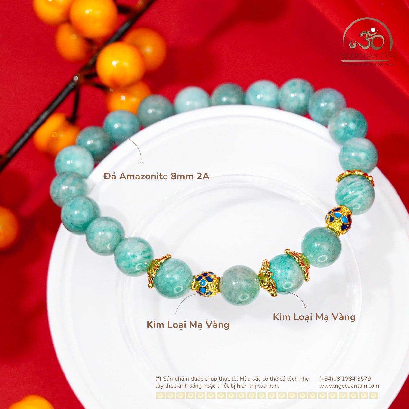  Vòng Tay Amazonite 8mm 2A Phối Charm Lu Nhỏ 
