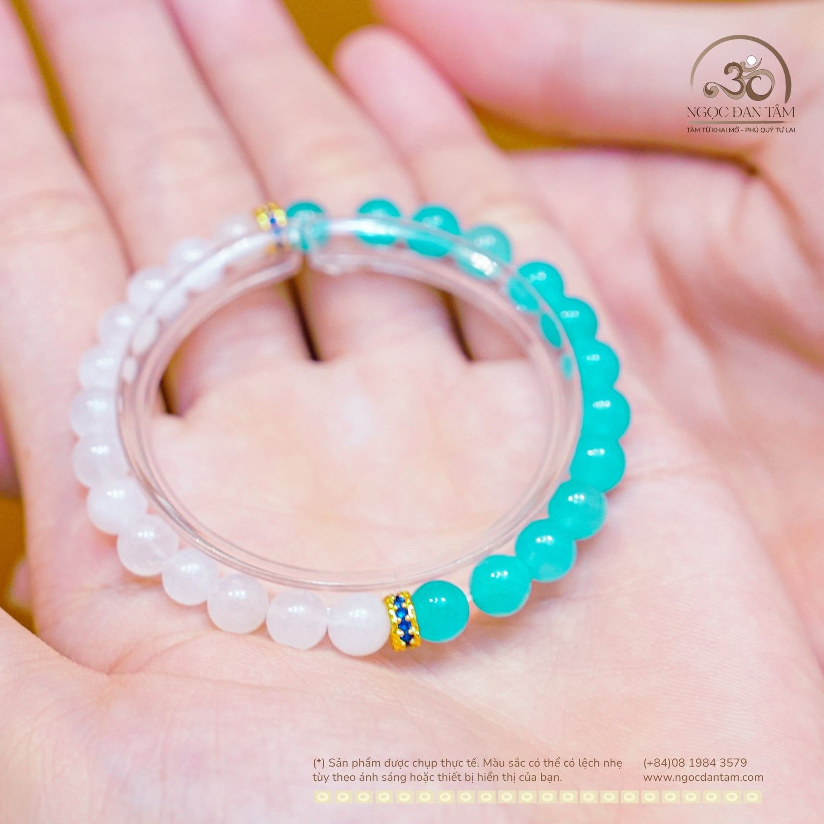  Vòng Tay Đá Amazonite 6mm 5A & Mặt Trăng 6mm 3A Phối Charm Vảy Rồng Đá Xanh 