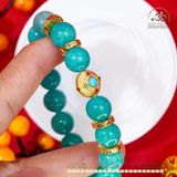  Vòng Tay Đá Amazonite 10mm 4A Phối Charm Tròn Màu Đá Xanh Bạc 925 Mạ Vàng 