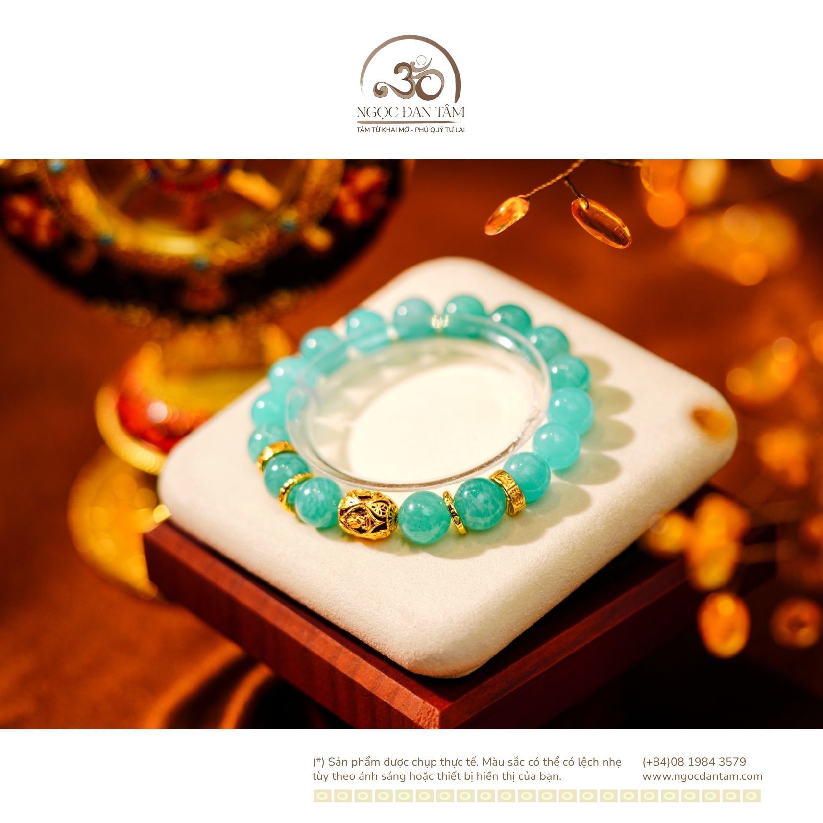  Vòng Tay Amazonite 10mm 5A Phối Charm Tam Thánh Pháp Luân 