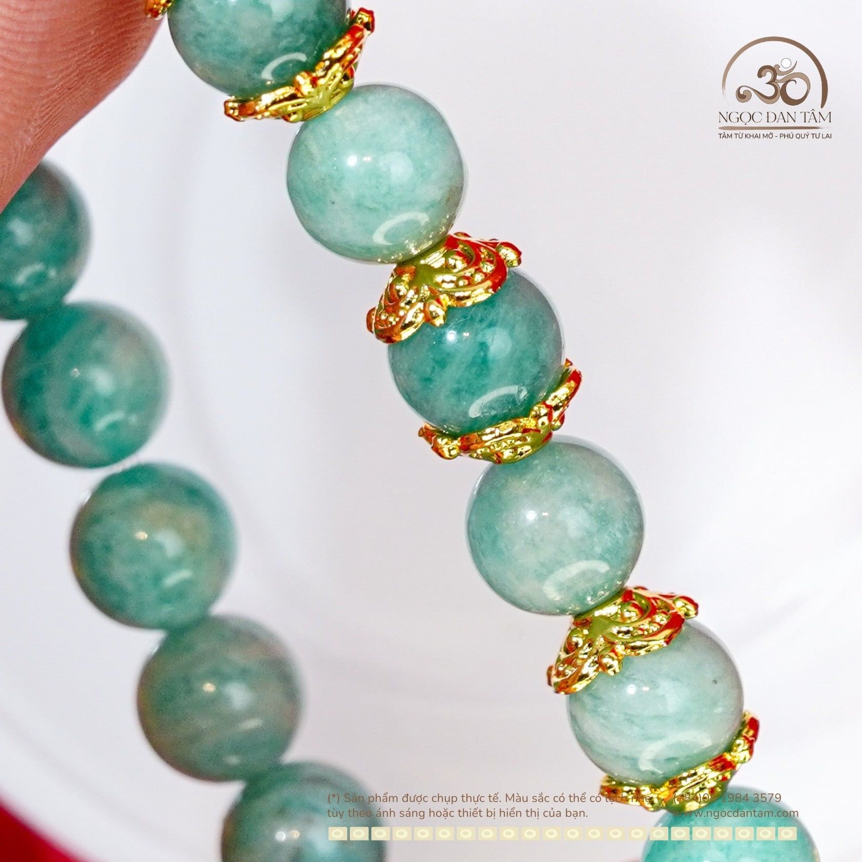  Vòng Tay AmaZonite 8mm 2A Phối Charm Ốp Hoa 
