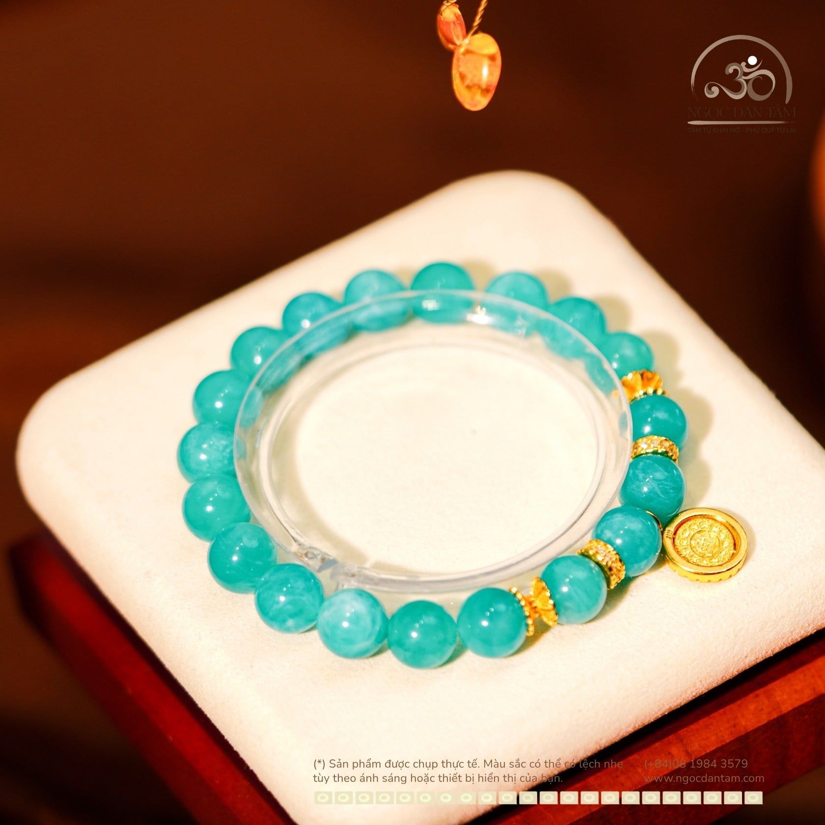  Vòng Tay Amazonite 9mm 5A Phối Charm Mặt Dây Chuyền 12 Con Giáp Vòng Xoay Đính Đá 