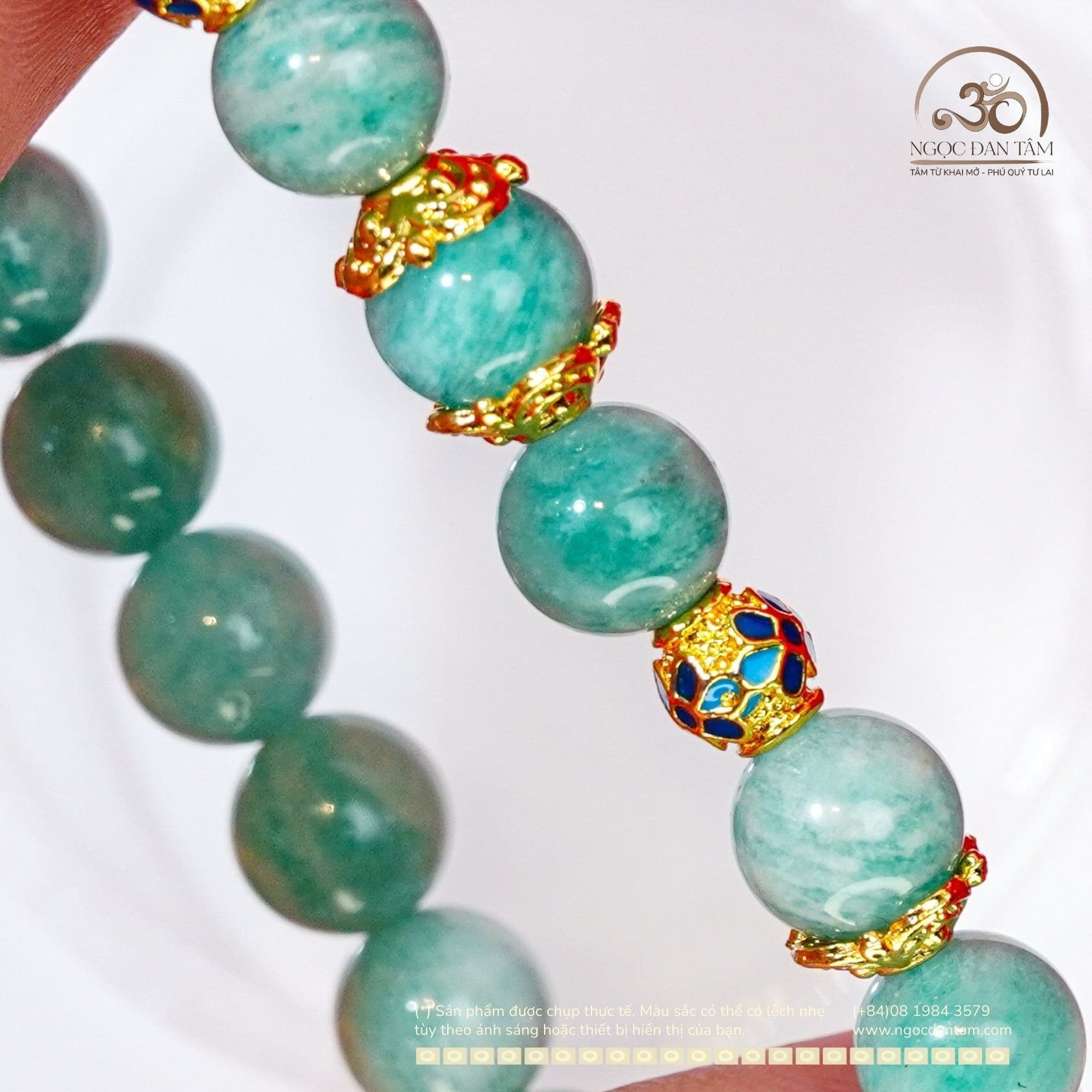  Vòng Tay Amazonite 8mm 2A Phối Charm Lu Nhỏ 