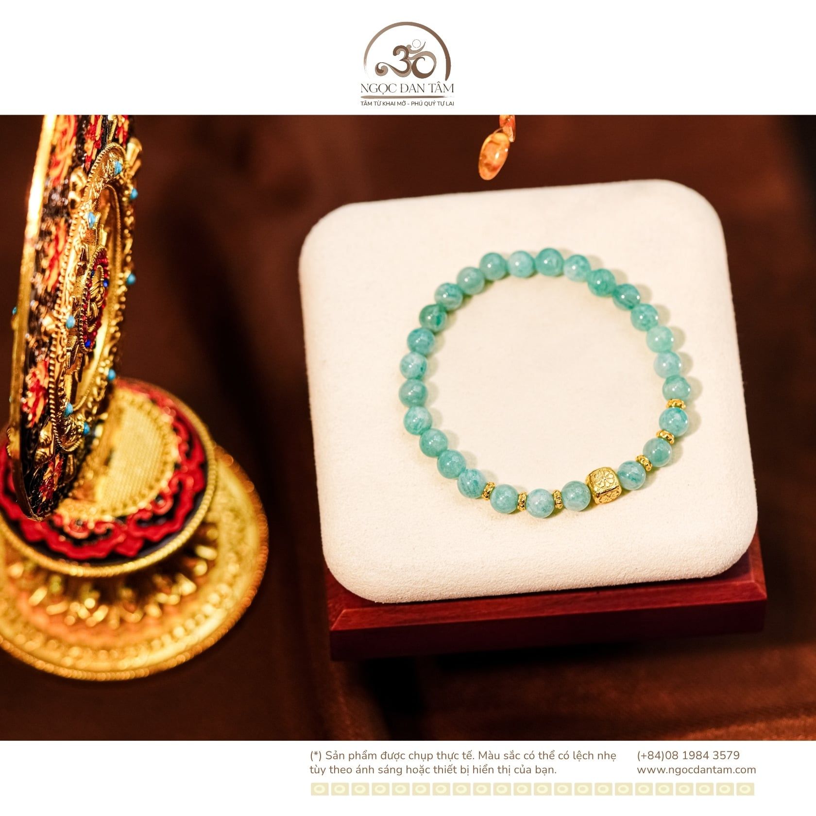  Vòng Tay Amazonite 6mm 2A Phối Charm Hoa Vuông 