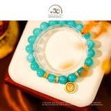  Vòng Tay Amazonite 9mm 5A Phối Charm Mặt Dây Chuyền 12 Con Giáp Vòng Xoay Đính Đá 