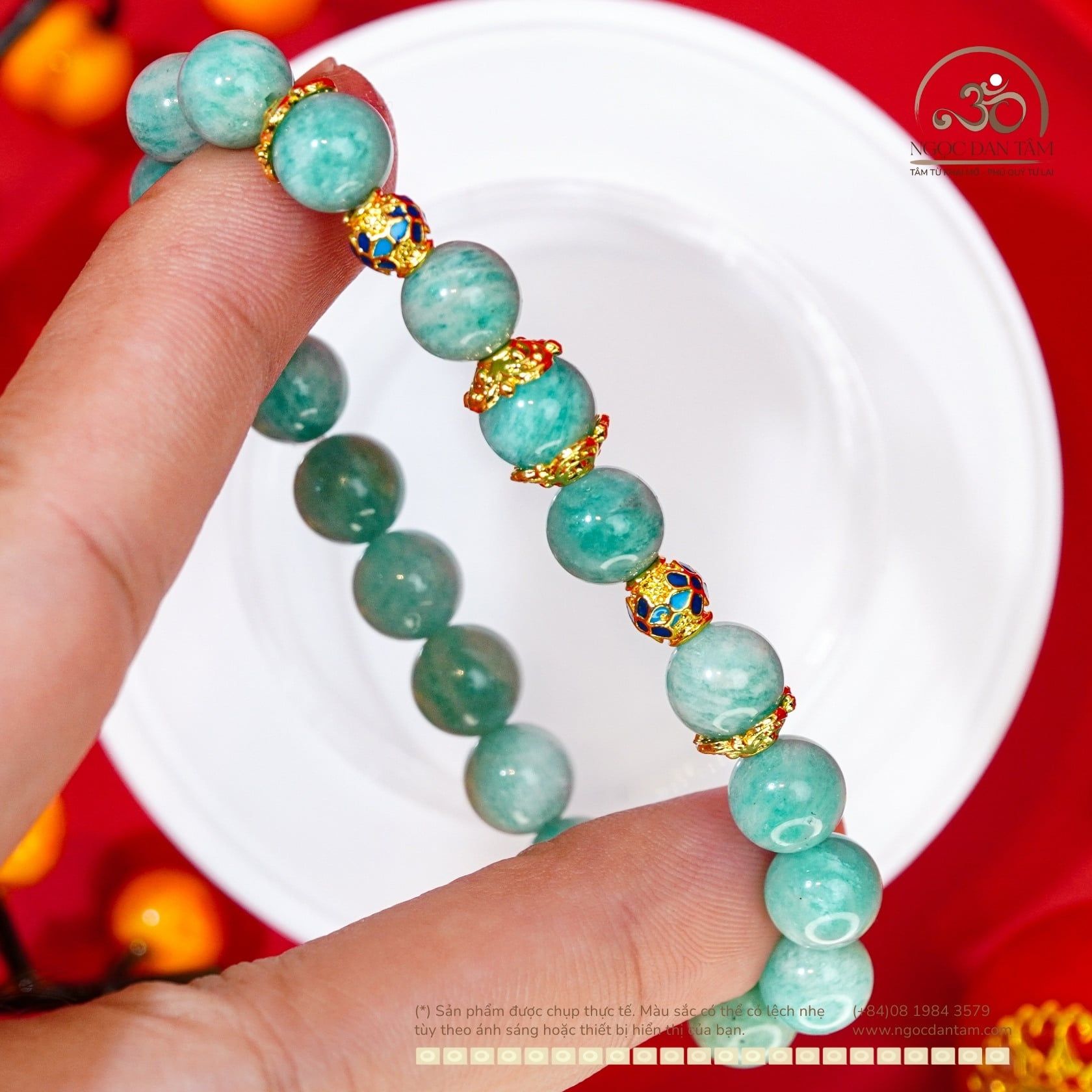  Vòng Tay Amazonite 8mm 2A Phối Charm Lu Nhỏ 